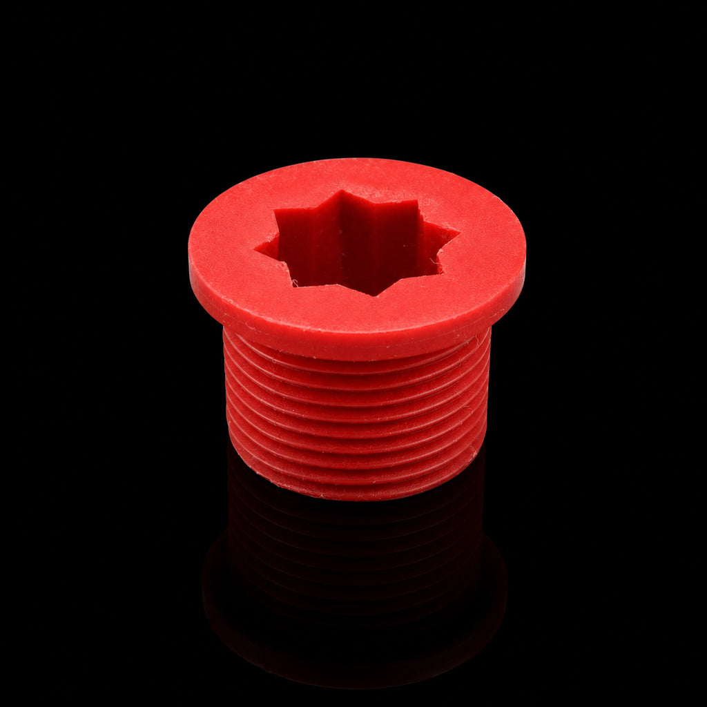 Red EZ cap threaded plug on black
