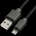 Micro USB cable connector detail on black