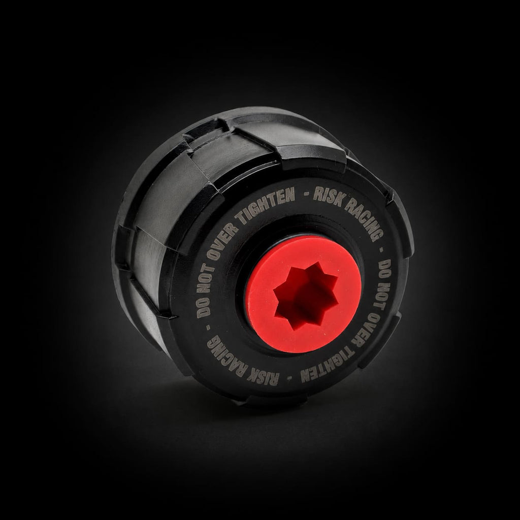 Black and red EZ Jug Replacement Cap with 'Risk Racing' text on a white background