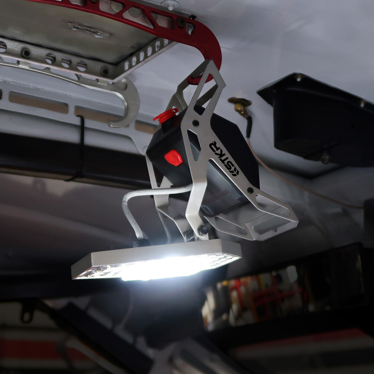 Mobile Task Light hanging from a hook
