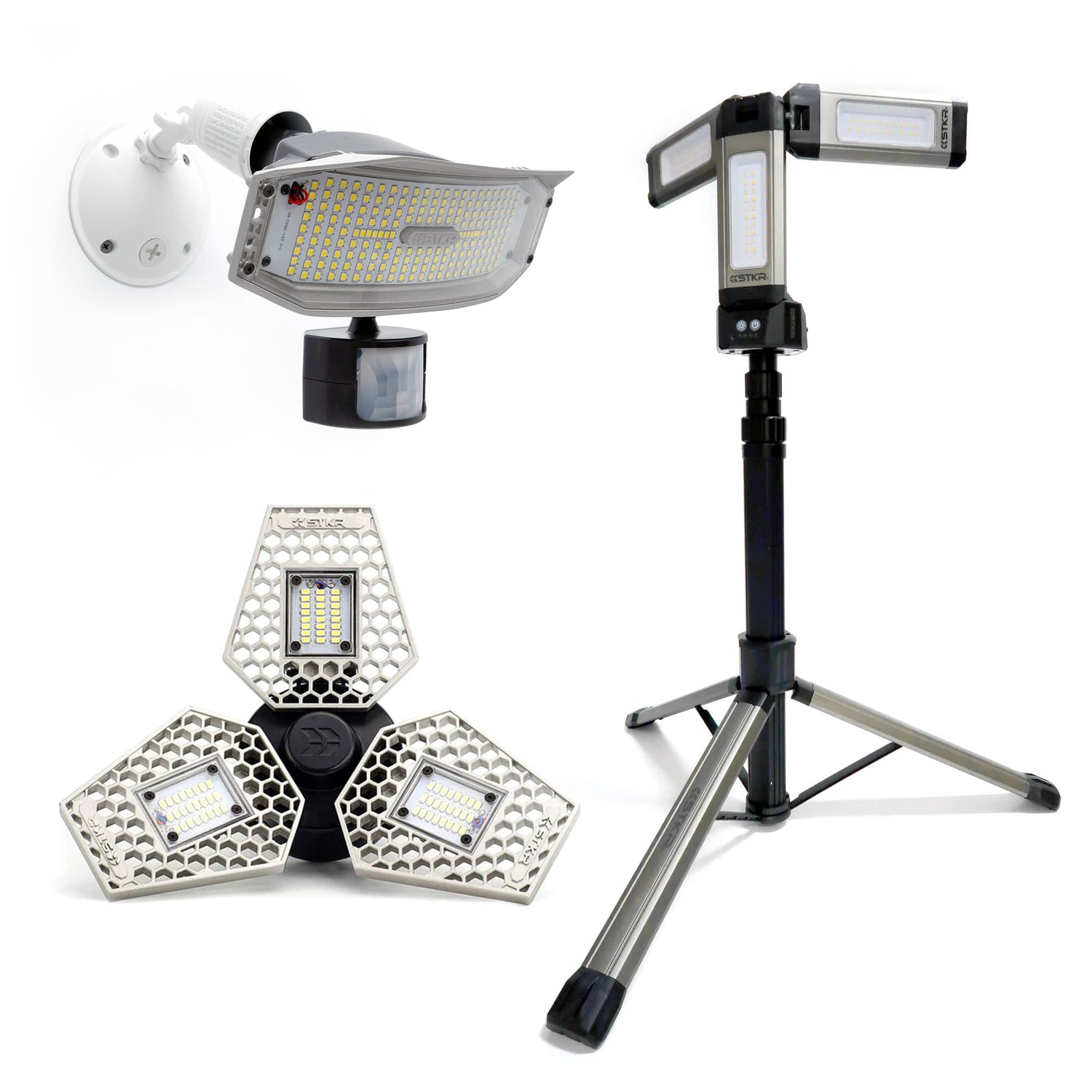 outdoor motion light, TRi-Mobile w/tripod, and TRiLIGHT all on white background