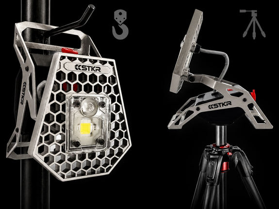 Mobile Task Light mounted by hook and tripod on black