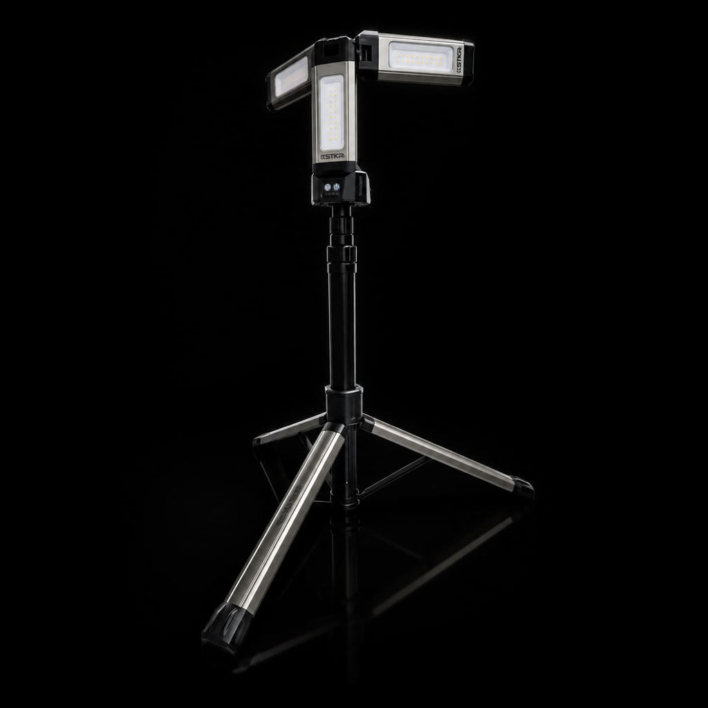 TRi-Mobile Area Work Light - Rechargeable Shoplight with Triple Pivoting LED Light Heads by STKR Concepts - on tripod stand
